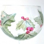 holly holiday christmas hand painted glass