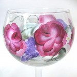 rose flower wisteria painted wine glass