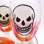 skull flame hand painted glass