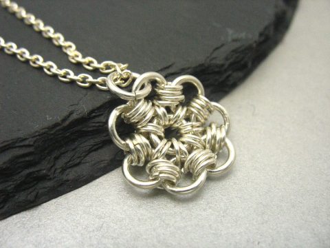 handmade sterling silver daisy chainmaille pendant